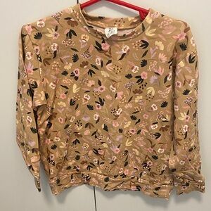 Girls' Floral Crewneck Sweatshirt - Tan with Pink Accents
